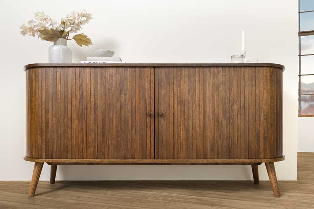 Retro Sideboard VALHALLA WOOD 160cm smoked Eichenholz Schiebetüren