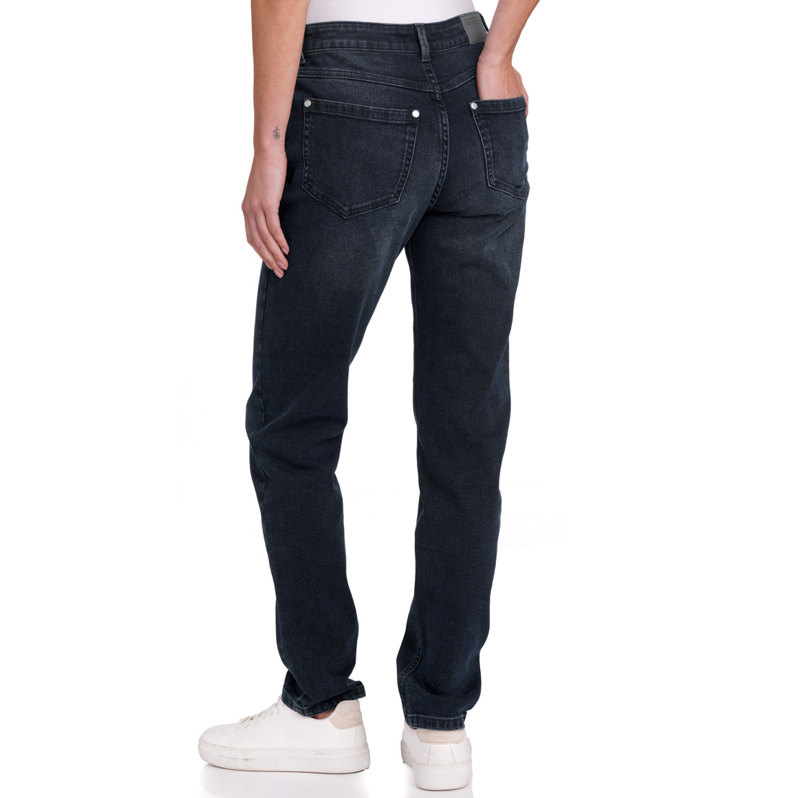 Gina Damen Mom-Jeans mit Used-Waschung nachtblau