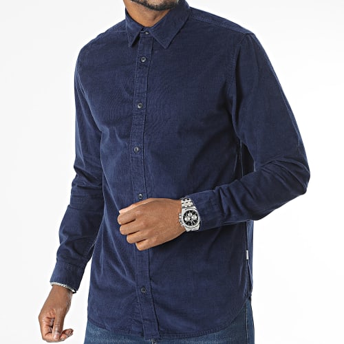 Chemise Manches Longues Plain Corduroy Bleu Marine