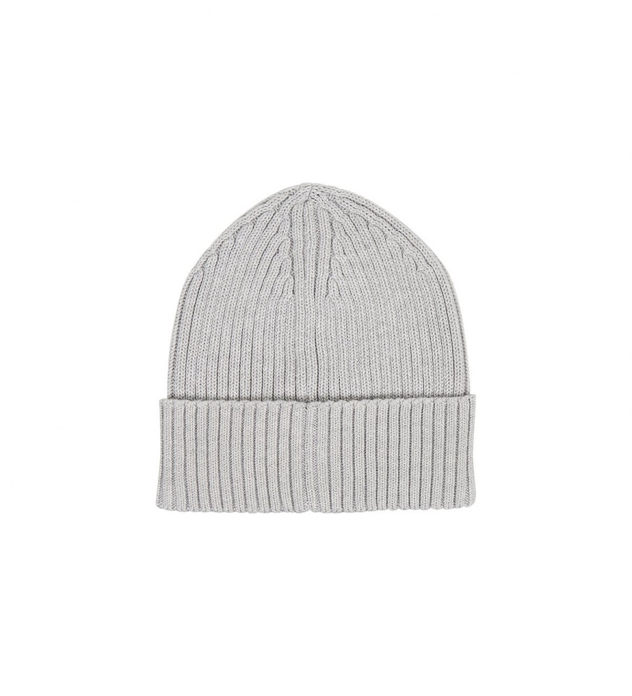 Gorro de malha elástica Tommy Jeans com logotipo bordado, cinza