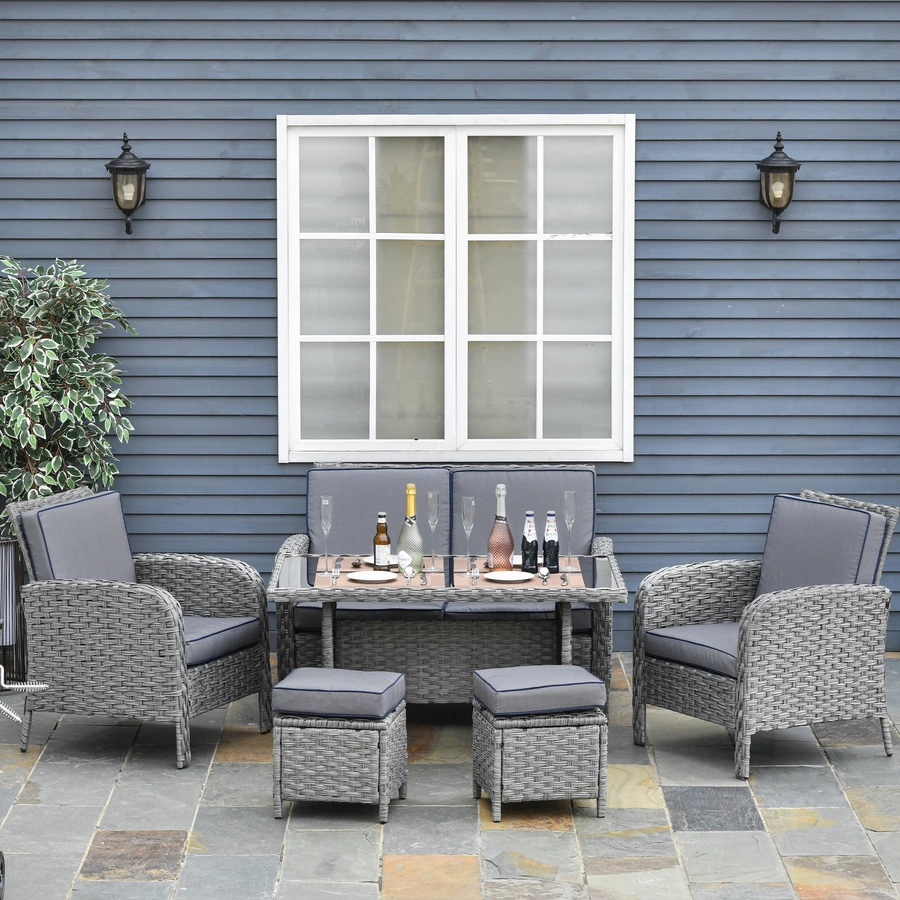 Outsunny Polyrattan Gartenset 6-teilig Grau