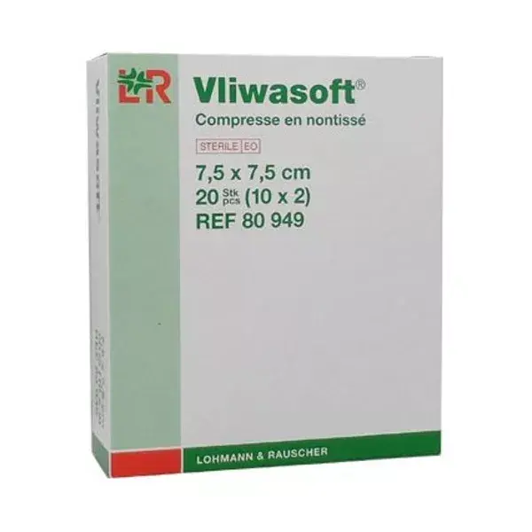 L&R Vliwasoft Compresse en Non-Tissé 30g S-2 7,5cmx7,5cm Boite-10s Stérile