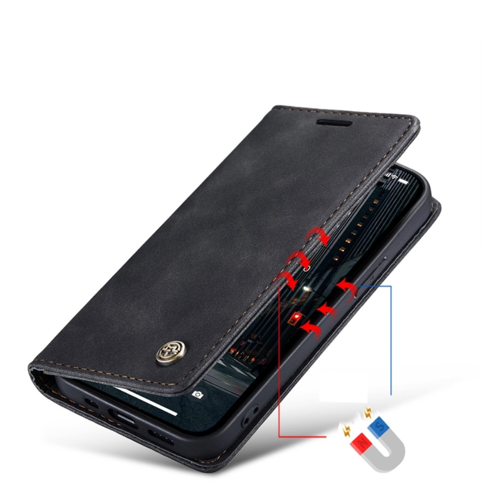 iPhone 14 Pro Max Leder Tasche Flip Wallet Etui mit Kartenfächern - Schwarz