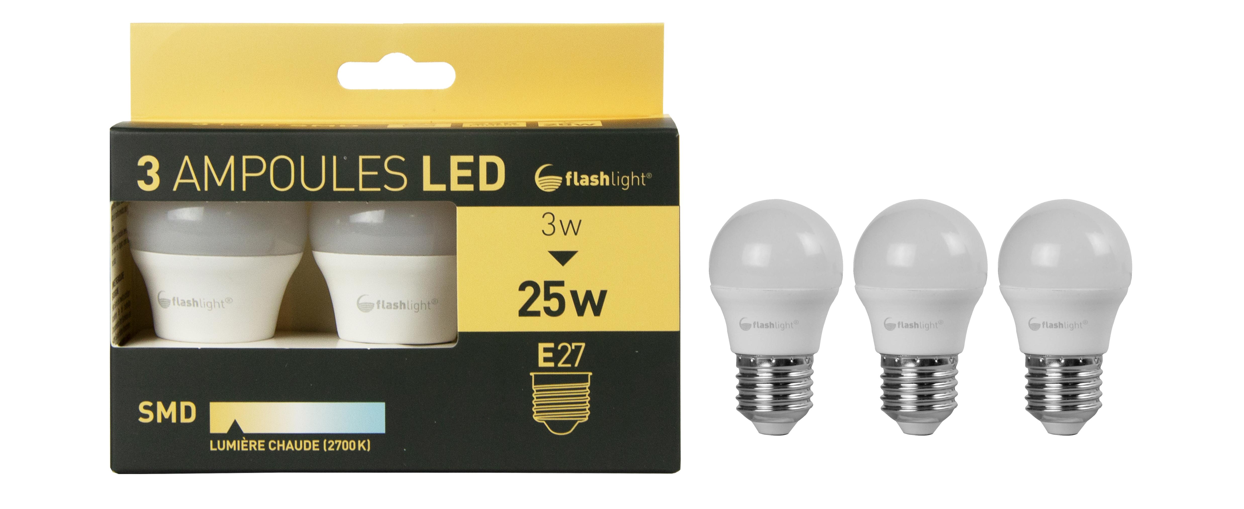 3 AMPOULES LED BOULE E27 3W