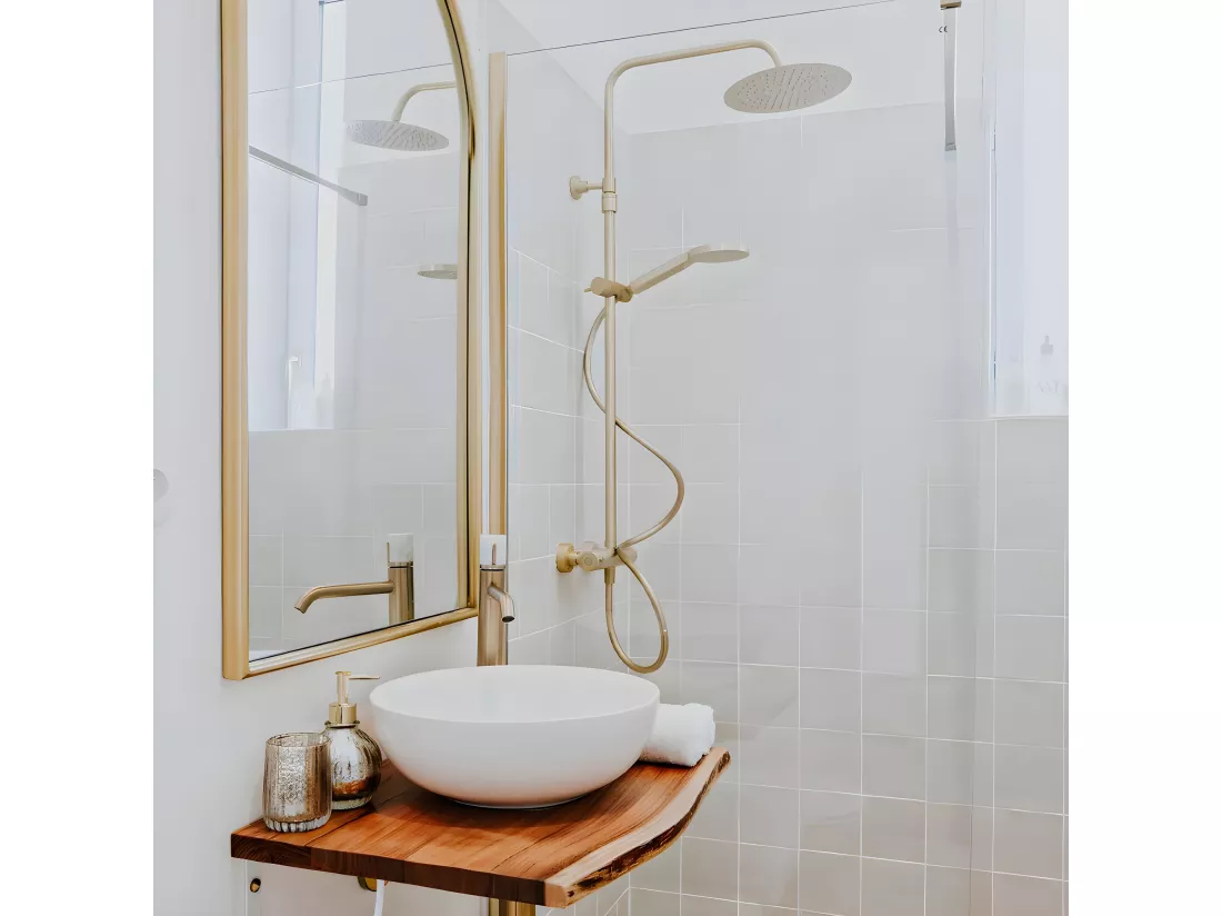 Luisa colonne de douche thermostatique or brossé - Essebagno