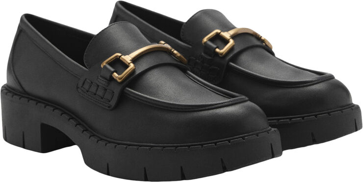 MANGO Leather moccasins with metallic det Black