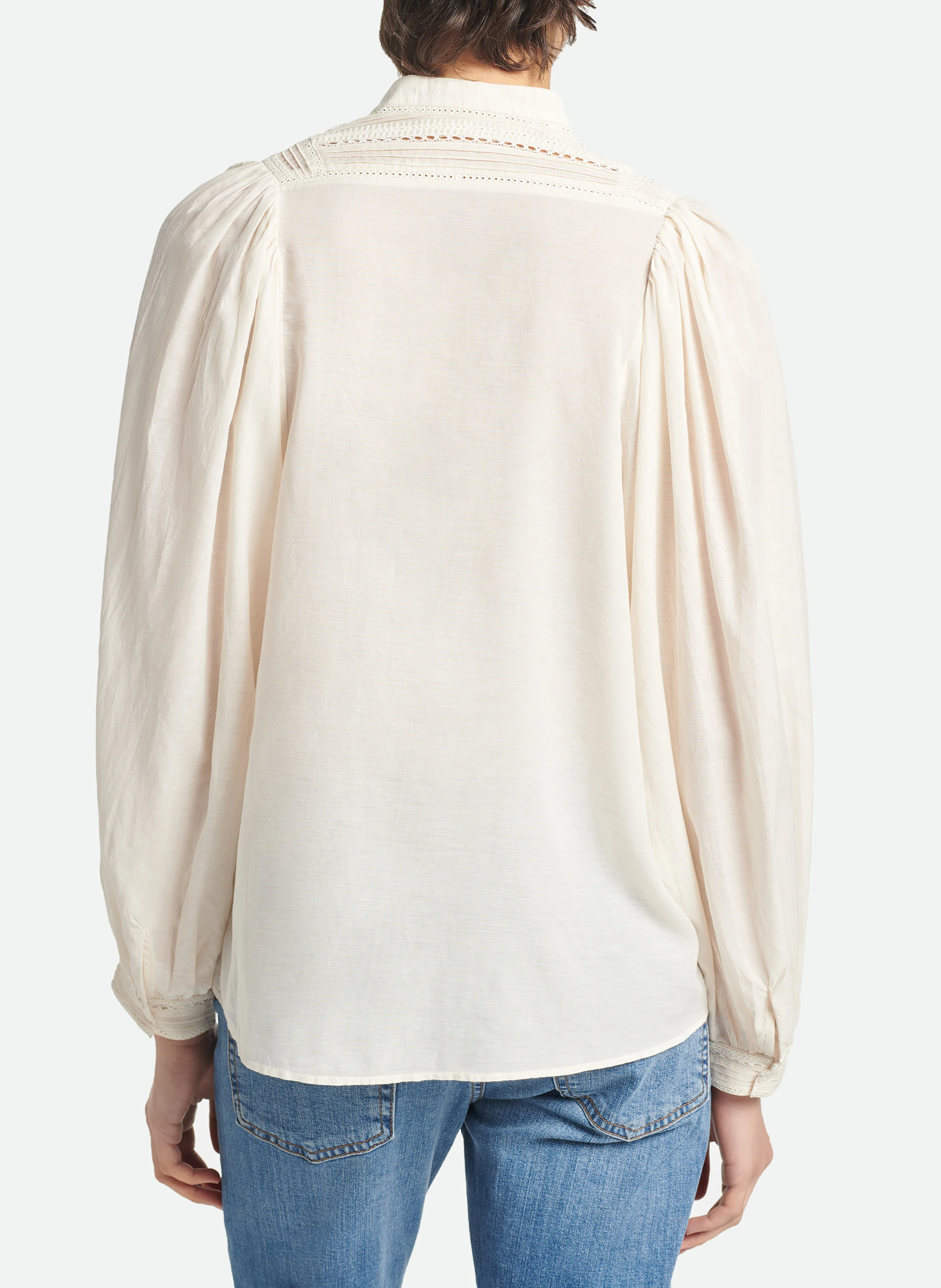 VALDO - Chemise col mao en coton brodé | Blanc