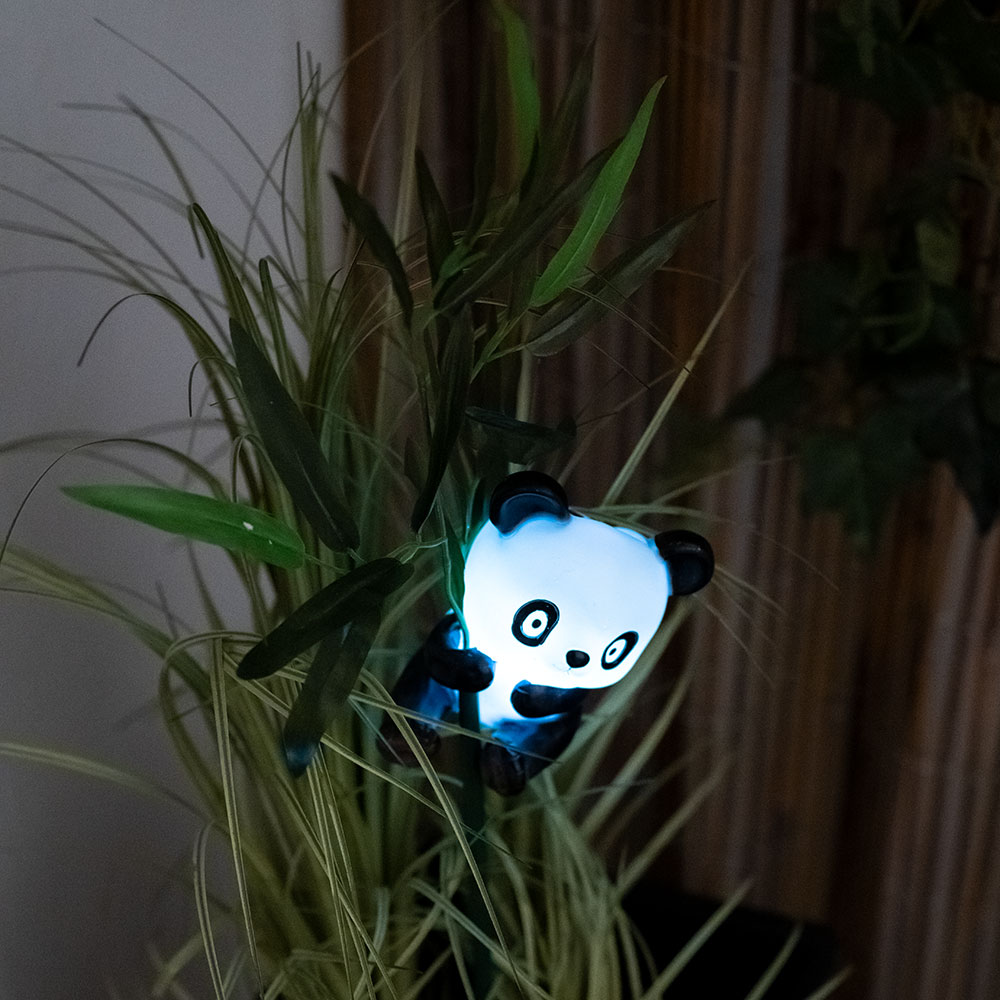 LED Solar Steckleuchte, Pandabär, Blätter, bunt, H 70 cm