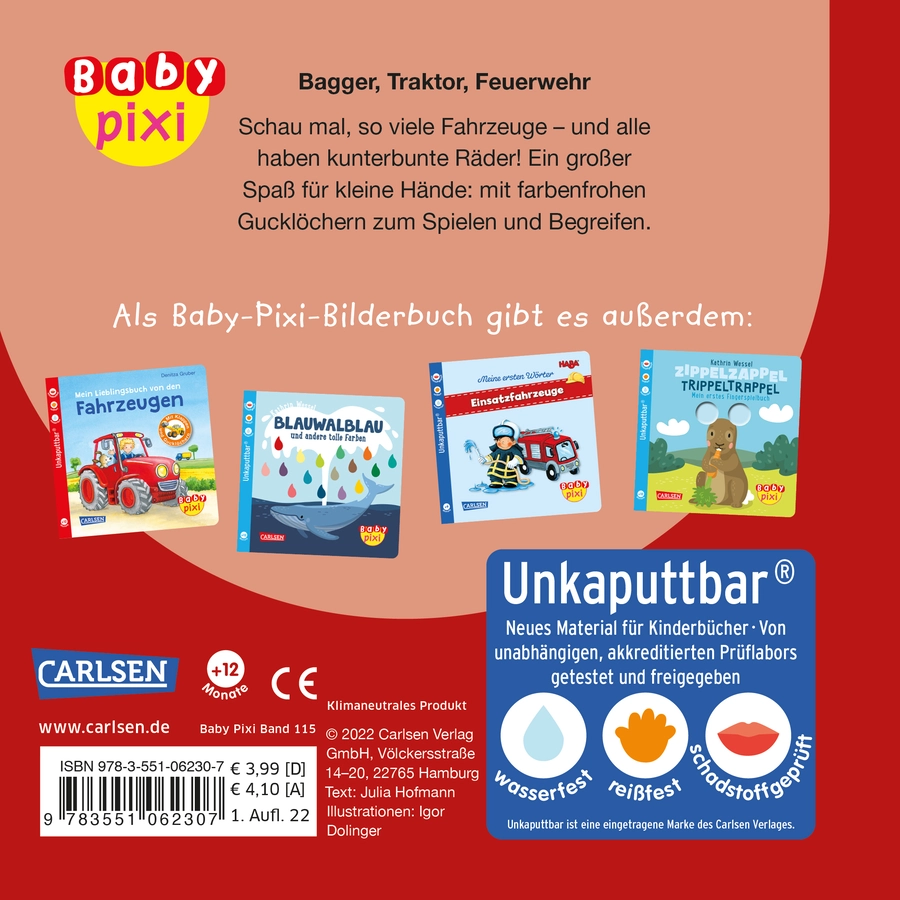CARLSEN Baby Pixi (unkaputtbar) 115: Bagger, Traktor, Feuerwehr