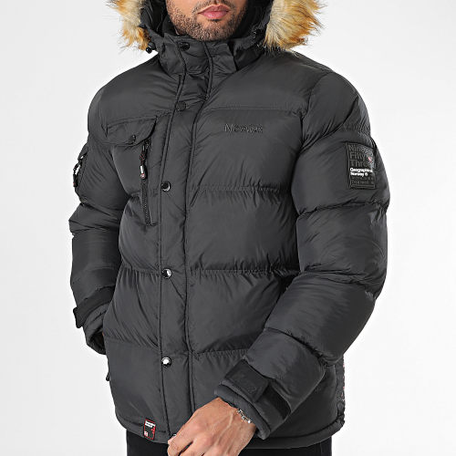 Doudoune Capuche Fourrure Gris Anthracite