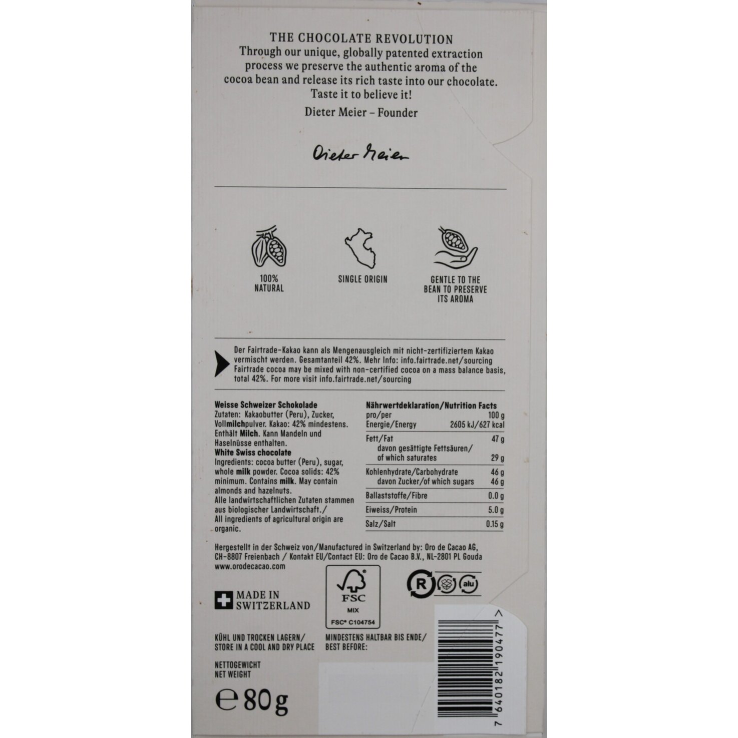 ORO de Cacao Bio White 42% 80G