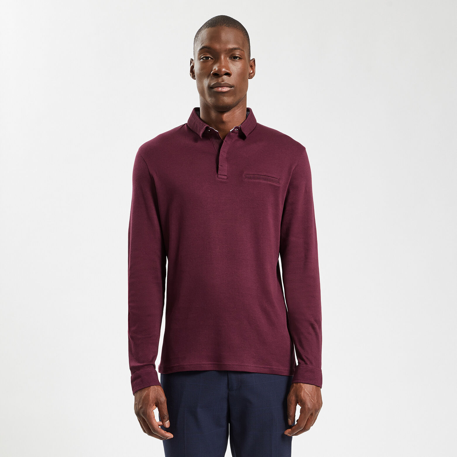 Polo manches longues interlock uni Bordeaux