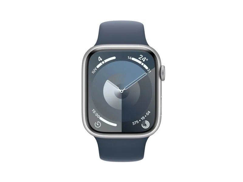 Apple Watch Series 9 (GPS   Cellular) - 45 mm - sølvaluminium - smart ur med sportsbånd - fluoroelastomer - stormblå - båndstørrelse: S/M - 64 GB - Wi-Fi, Bluetooth, UWB, LTE - 4G - 39 g