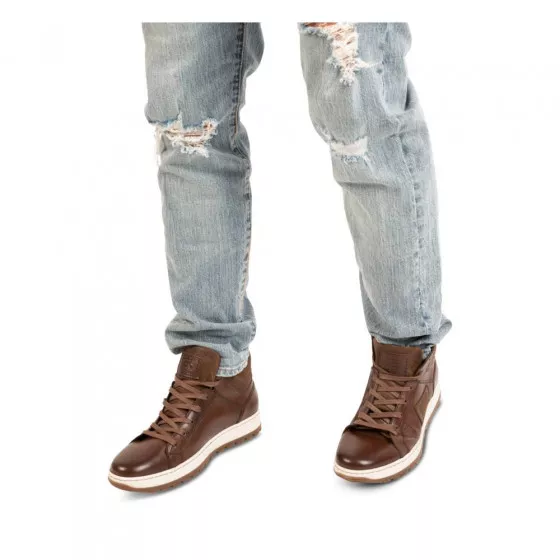 Baskets MARRON DENIM SIDE CUIR