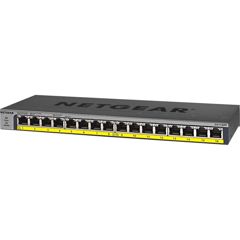 NETGEAR GS116LP Non-géré Gigabit Ethernet (10/100/1000) Connexion Ethernet, supportant l'alimentation via ce port (PoE) Noir