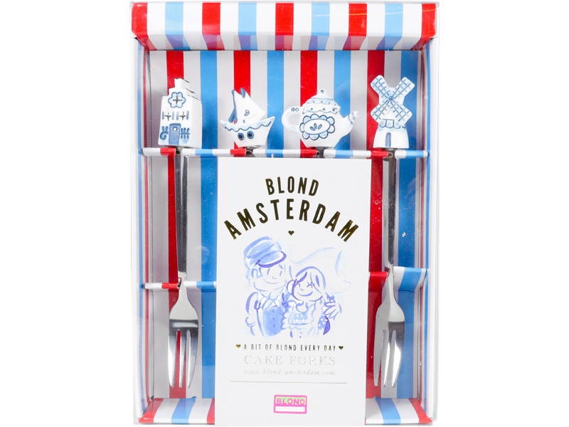 Cakevork Set van 4 Delfts Blond streep
