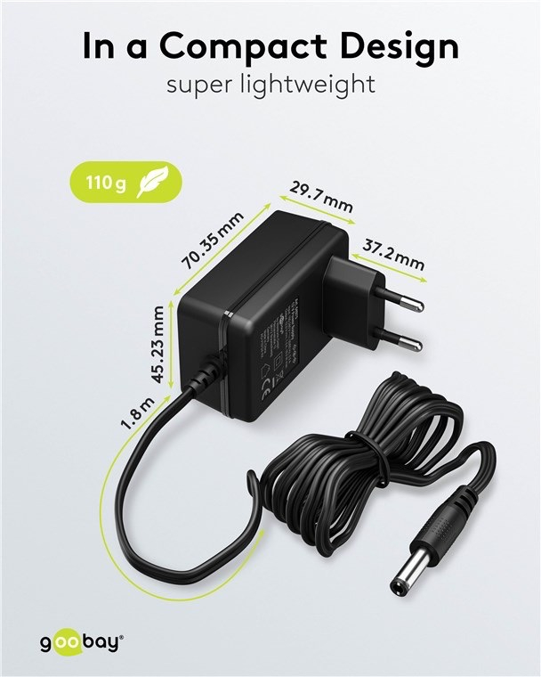 (18W/1.5A) Universal Ladegerät Netzteil AC/DC 12V (64976) - Schwarz