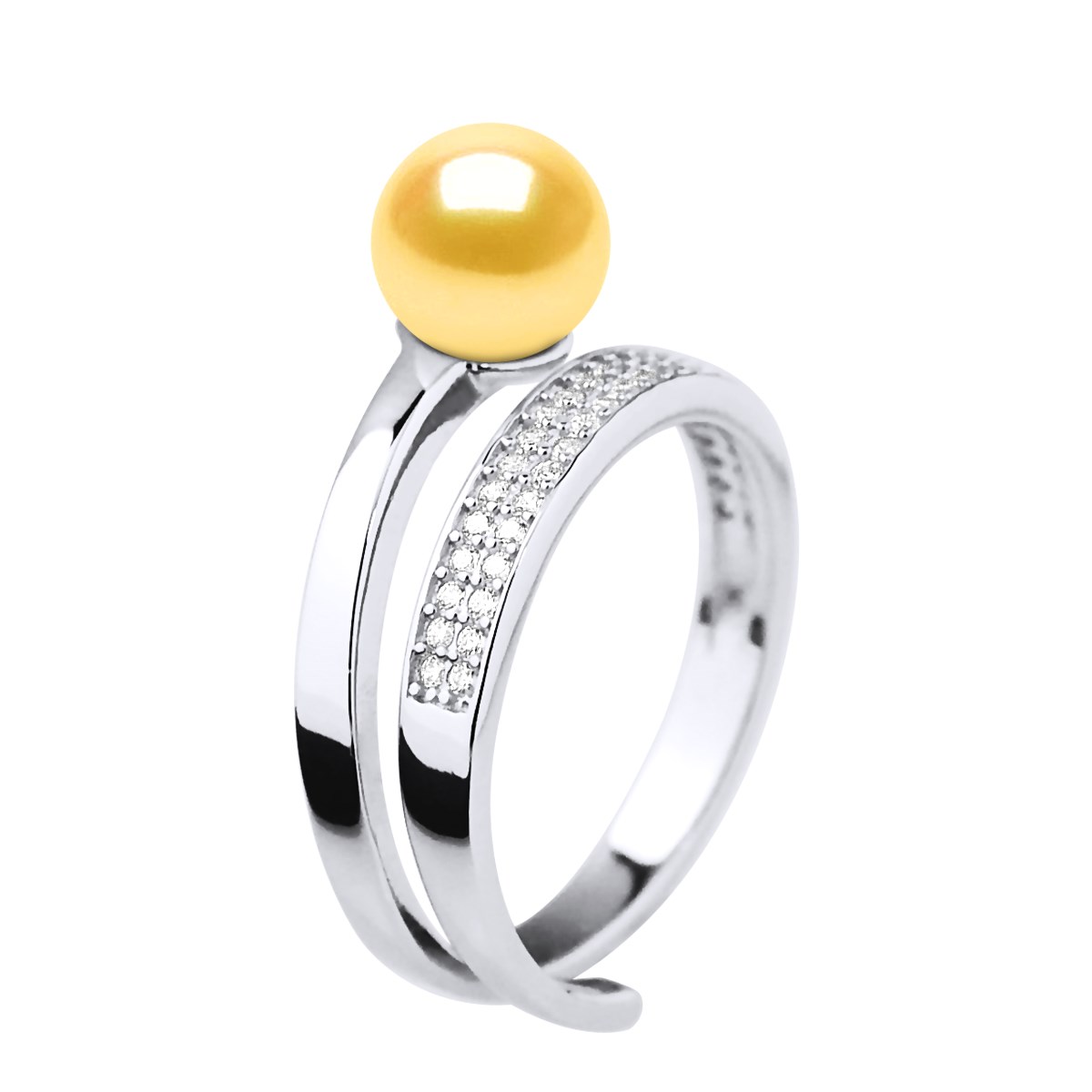Bague Jonc Ajustable Perle d'Eau Douce Ronde 7-8 mm Dorée Joaillerie Argent 925