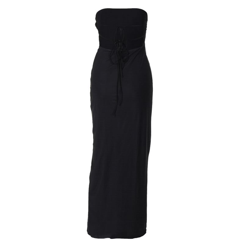 MOONGATE - Strapless maxi-jurk met bloemenprint en open rug