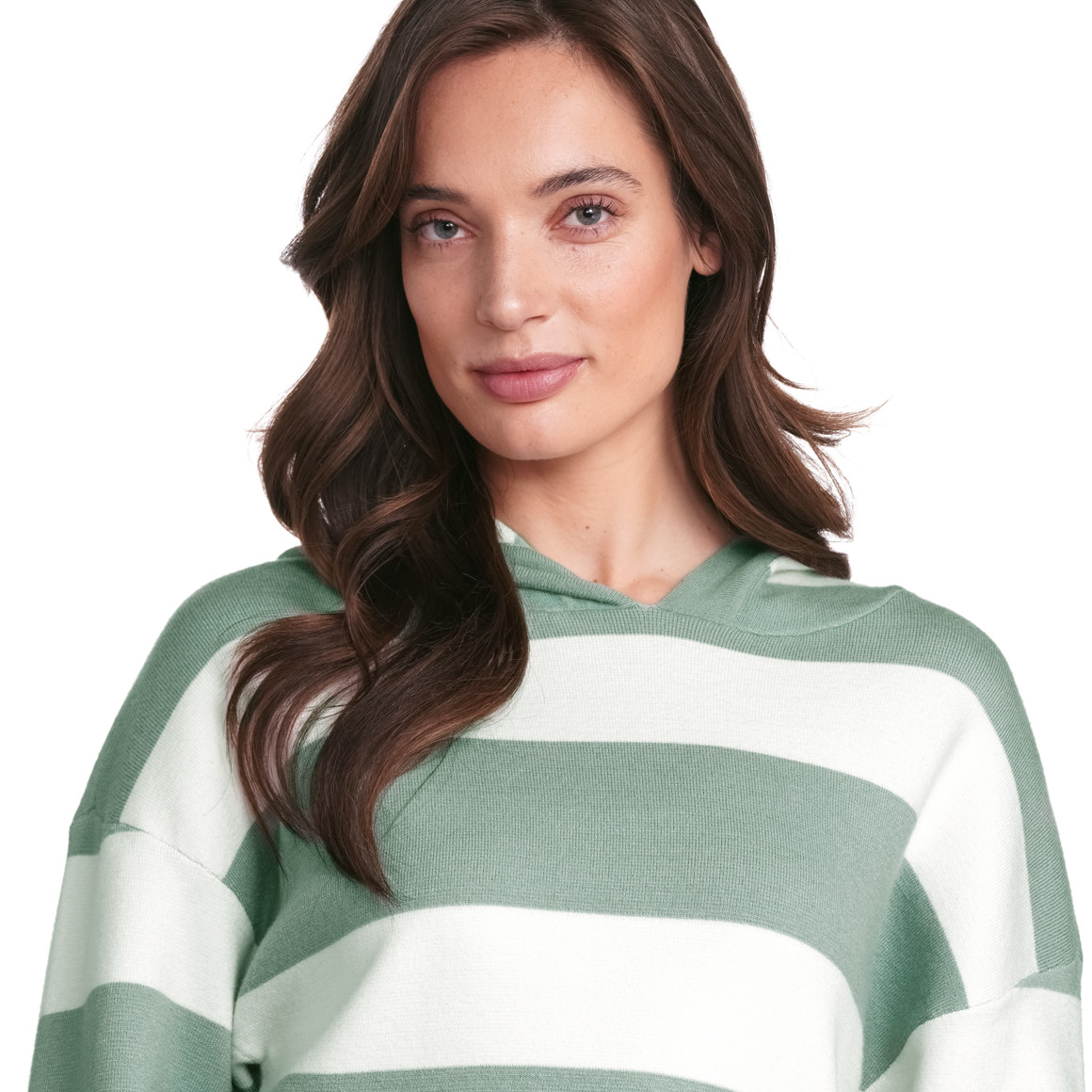 Gina Collection Damen Strickpullover mit Kapuze salbei / weiss
