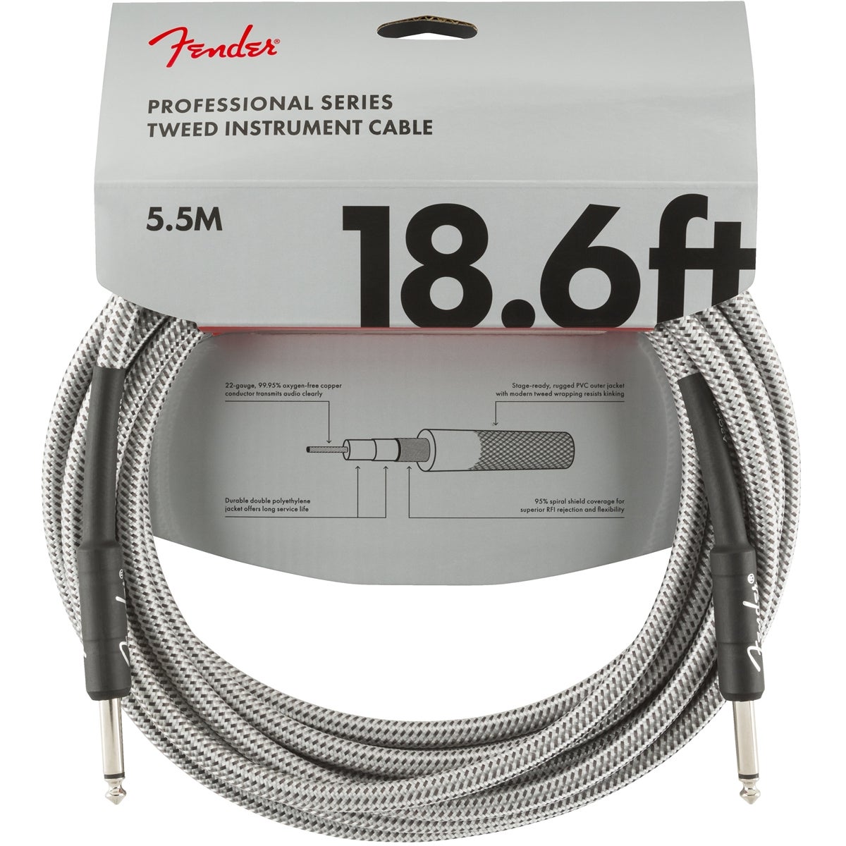 Fender Professional Tweed instrumentkabel 5.5 meter wit