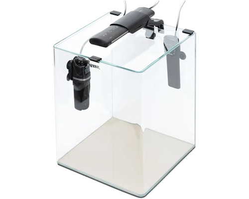OptiBent 30 zwart aquarium, 29 l met LED-verlichting, verwarming, binnenfilter en bodem, wit glazen nano-aquarium