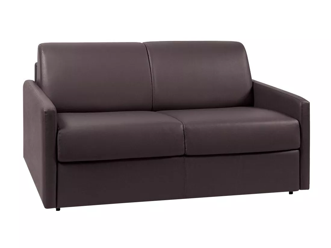 Canapé 2 places convertible express en simili marron - Couchage 120 cm - Matelas 14 cm CALIFE