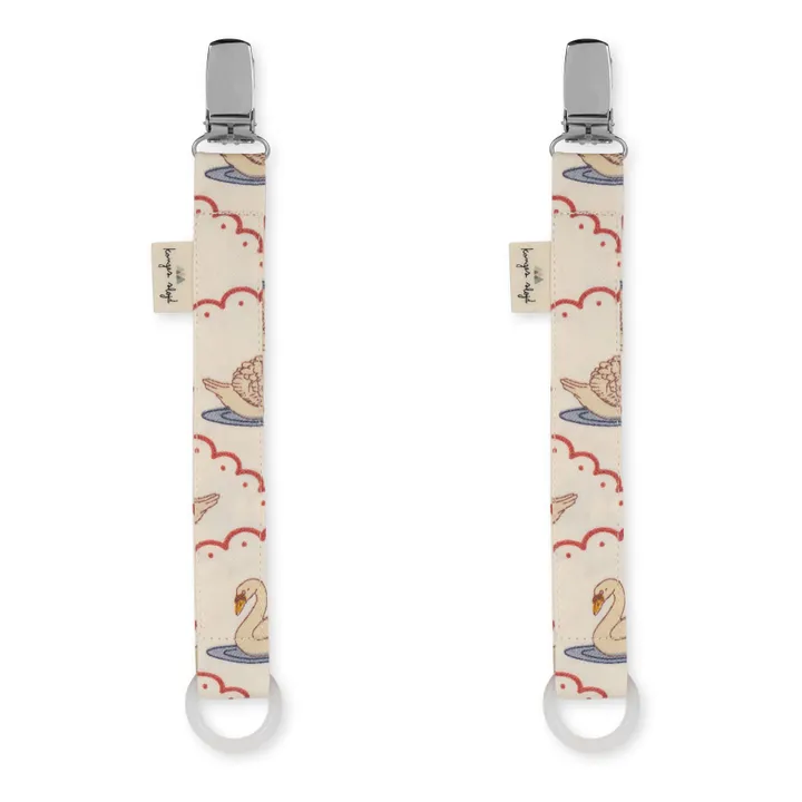 Konges Sløjd Attache-tétine en coton bio Swan - Set de 2 | Ecru