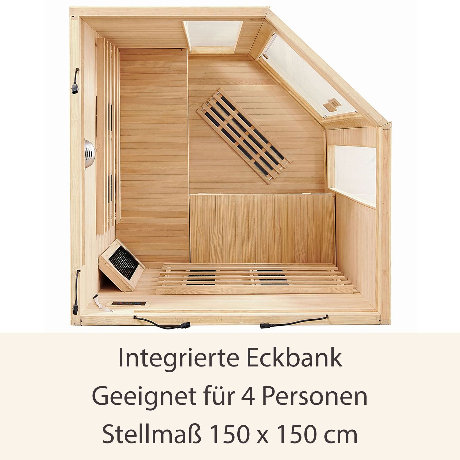 Infrarotkabine Nyborg E150K – Infrarotsauna 4 Personen –LED-Farblicht, 7 Keramik-, 1 Flächenstrahler
