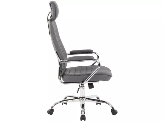 Chaise de bureau - Véritable cuir & Métal chromé - Gris - Rako