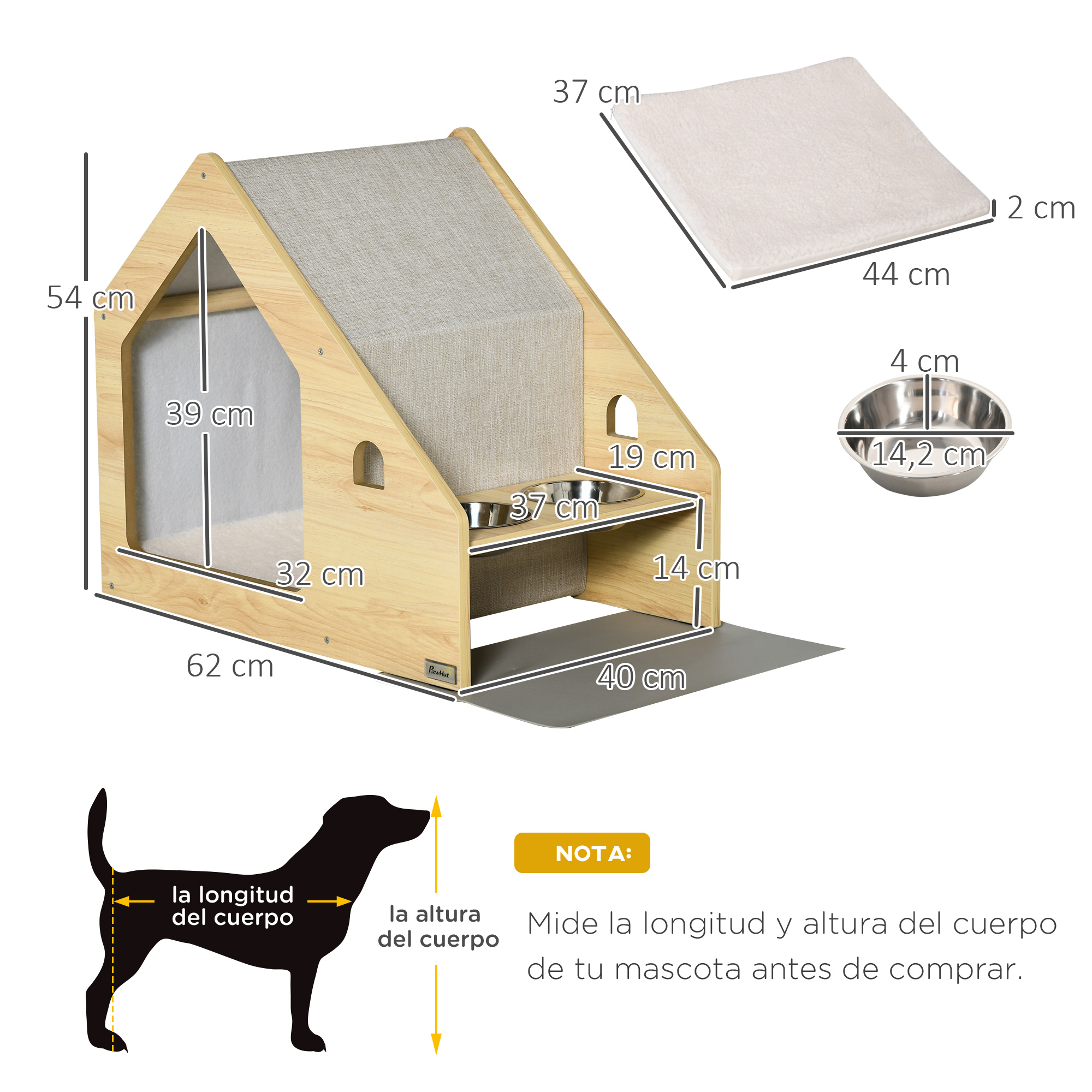 Casinha de madeira PawHut para cães e cama para filhotes para uso interno.
