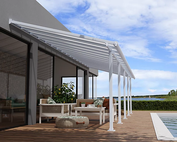 Pergola adossée fixe aluminium Canopia by Palram Olympia blanc 3 x 9,71 m
