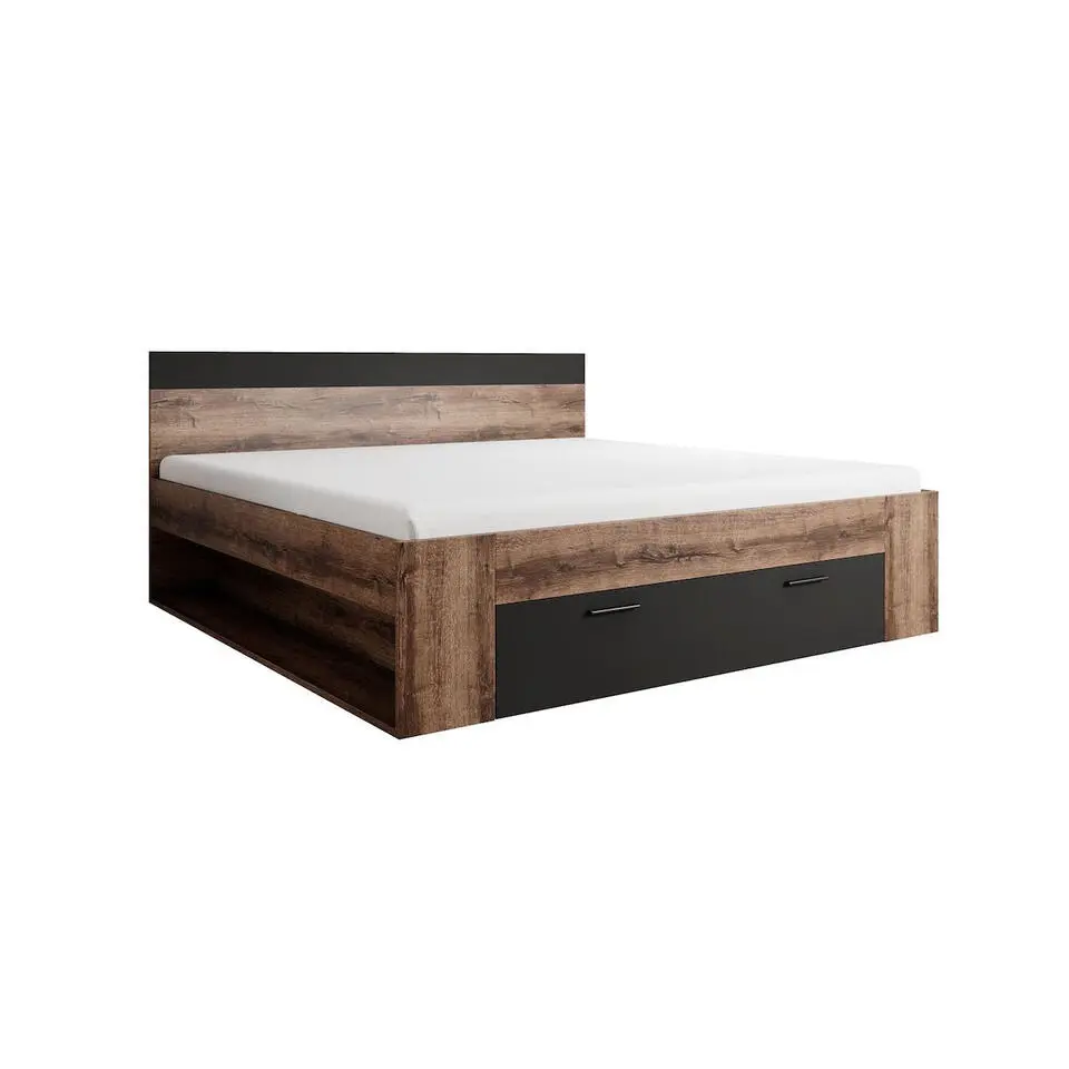 Meubella - Tweepersoonsbed Brown - Zwart - Eiken - 180x200 cm