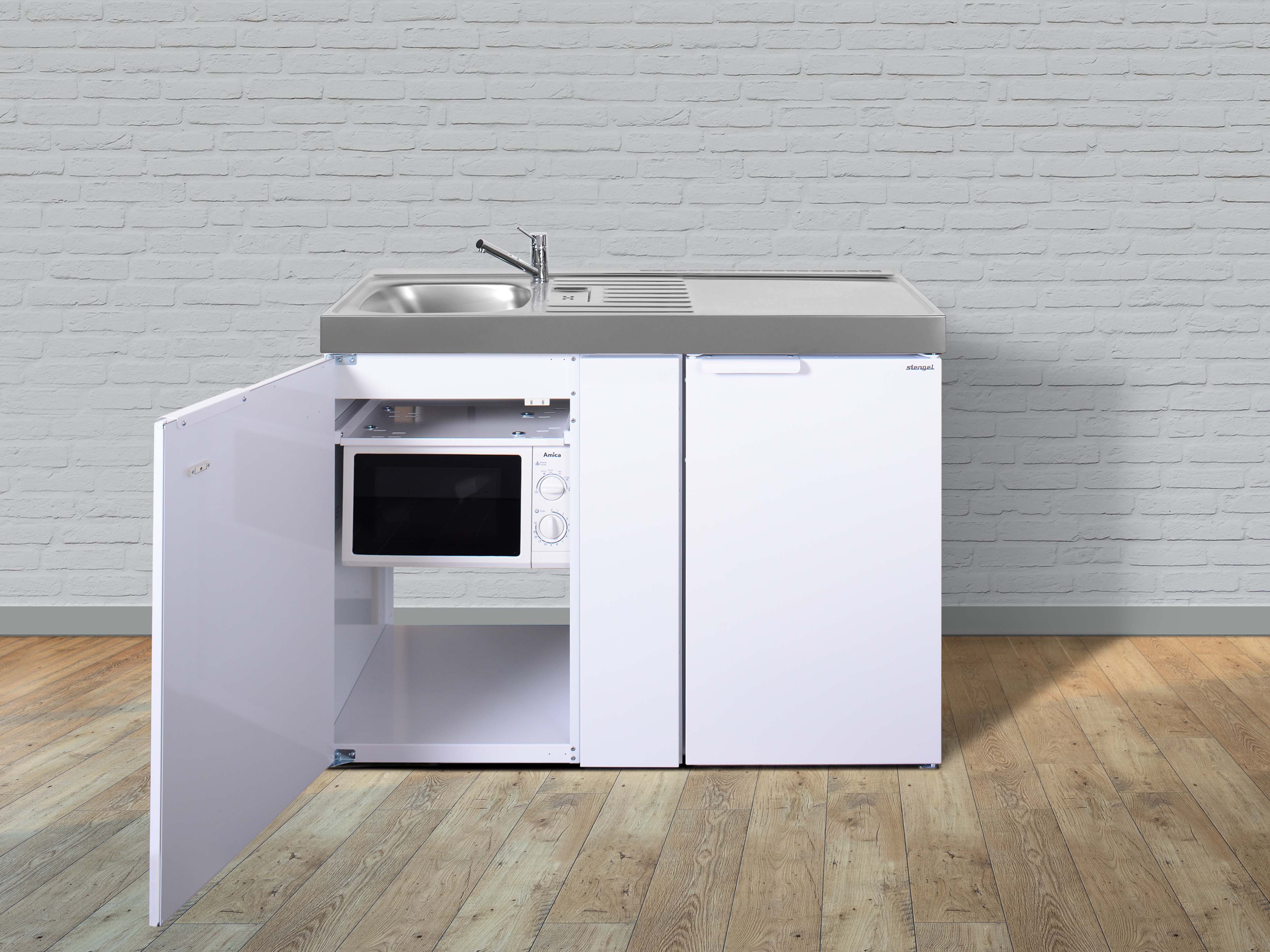 Stengel Küchen Kitchenline MKM 120 weiß - ohne Kochfeld rechts Becken links