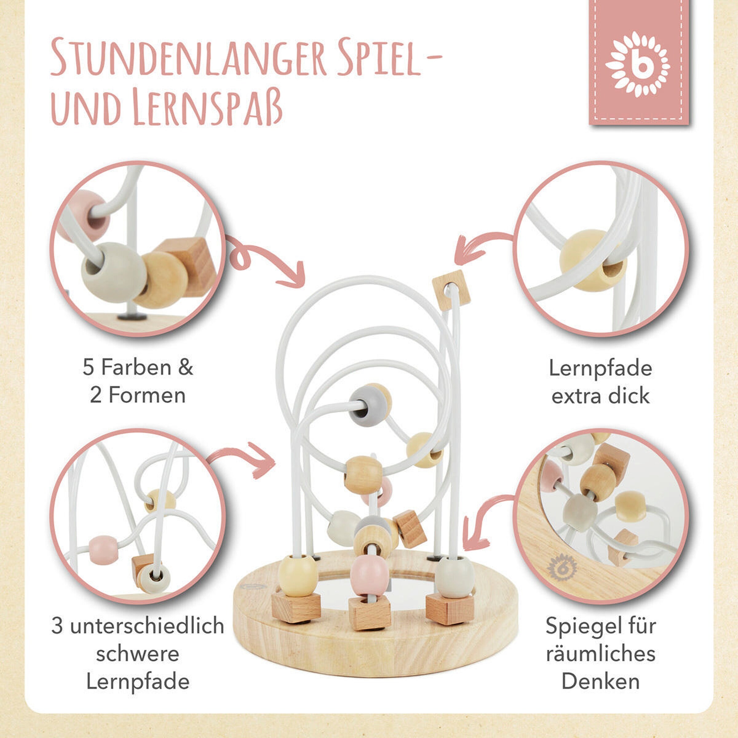 Bieco Motorikschleife mit Spiegel - ab 12 Monate Rosa