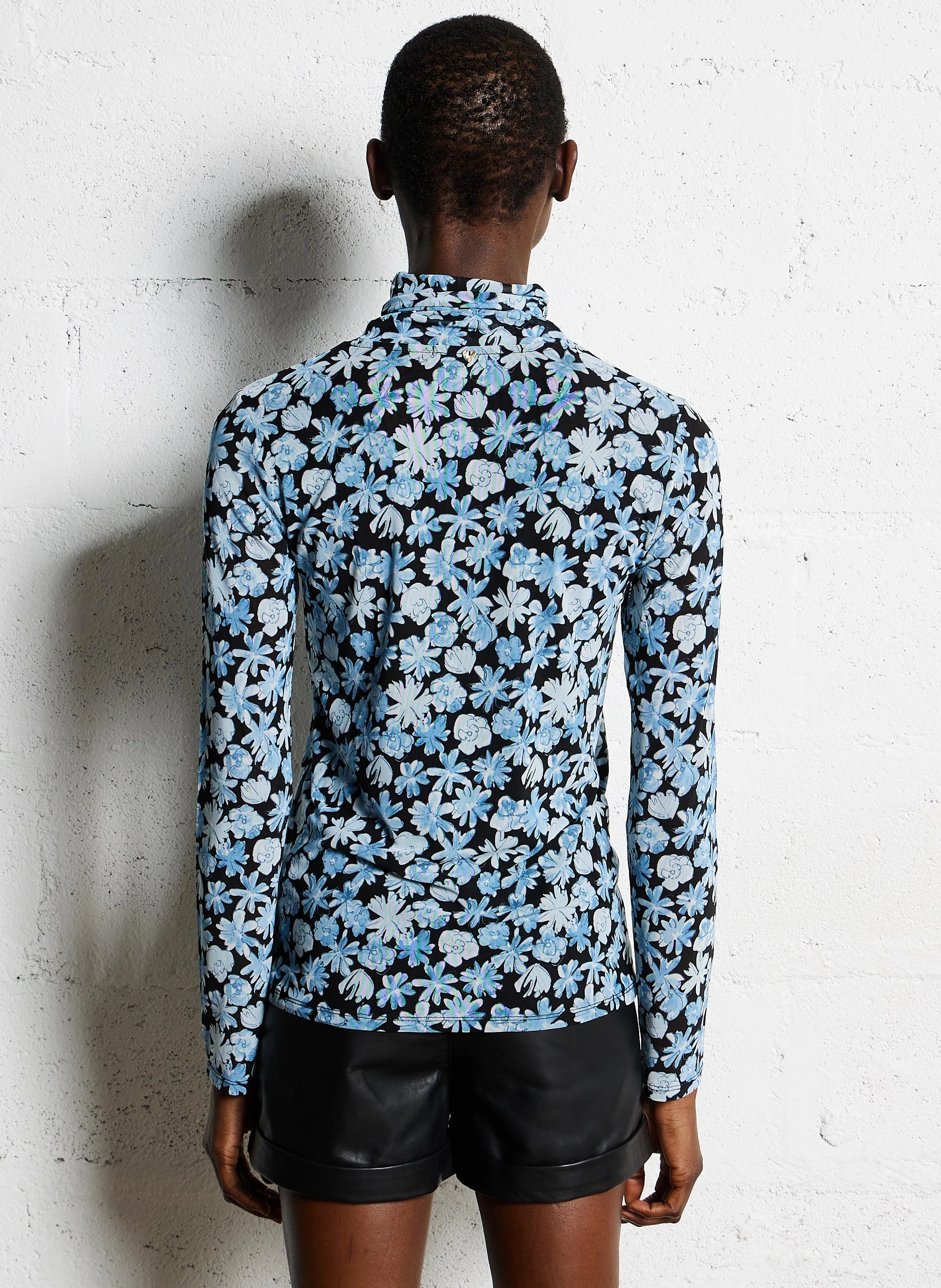 JANE - Top col roulé imprimé | Bleu