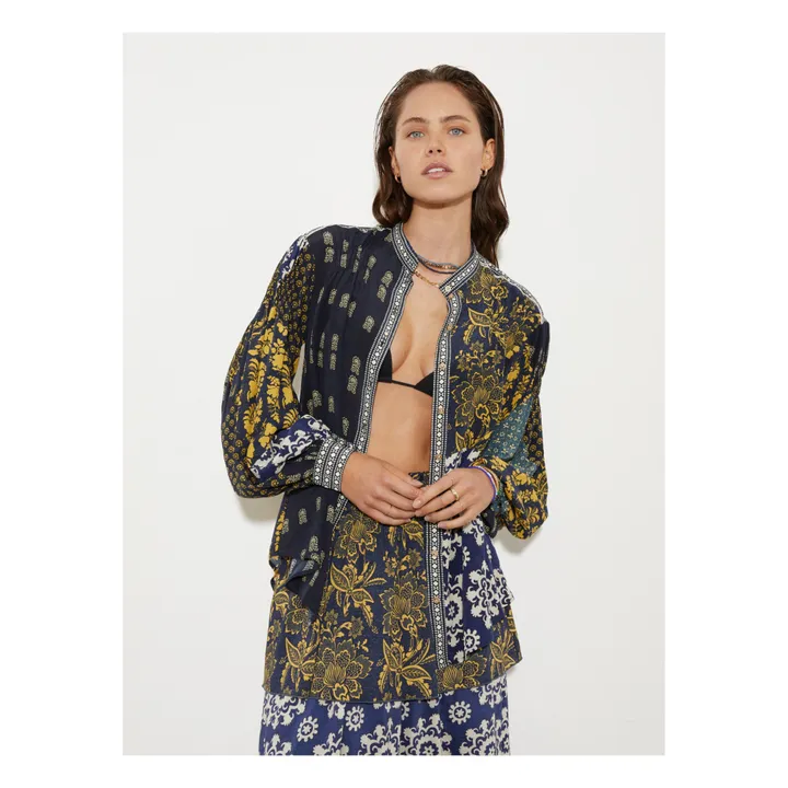 Boteh Chemise Florimonde Patchwork Soie | Bleu foncé