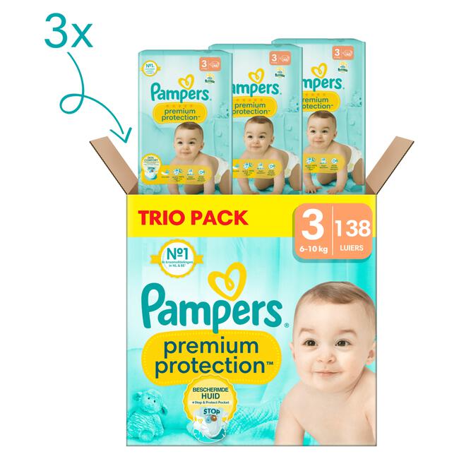Pampers Premium Protection Trio Pack Luiers Maat 3 6-10 KG 138 stuks
