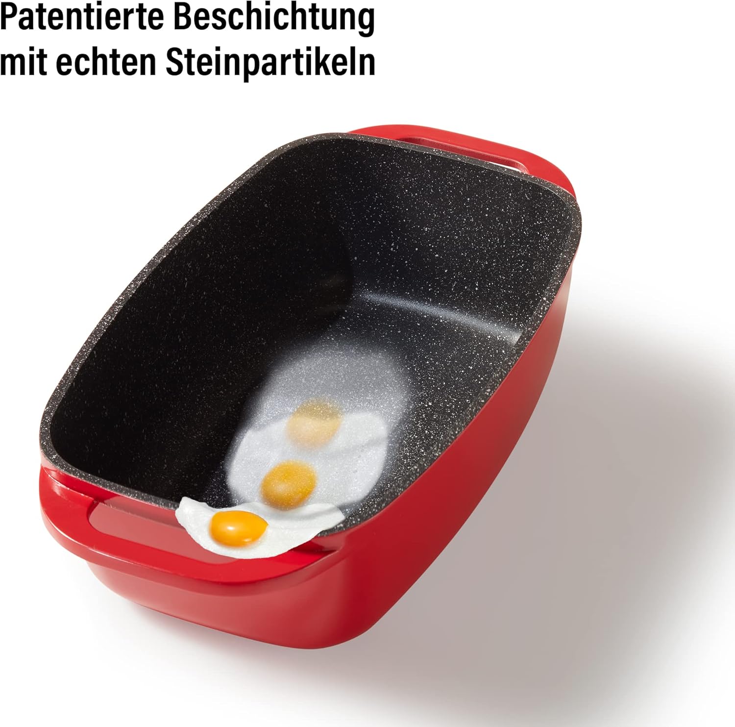 STONELINE Aluguss Bräter mit Deckel 40x22 cm, 5,8 L Bräter Induktion Backofengeeignet Für alle Herdarten, Deckel als Auflaufform verwendbar, Topf Antihaft Beschichtet mit echten Steinpartikeln, Rot
