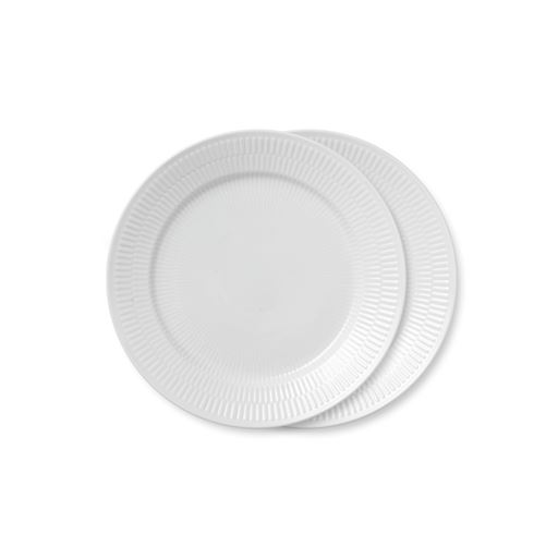 Royal Copenhagen Hvid Riflet 2-pak Middagstallerken, Hvid, Ø27 cm