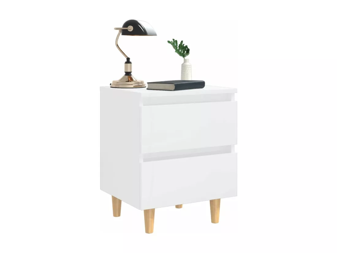 Tables de chevet pieds en pin 2 pcs blanc brillant 40x35x50 cm