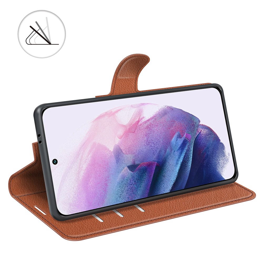 Samsung Galaxy S22 5G Leder Tasche Flip Cover Litchi Look - Braun