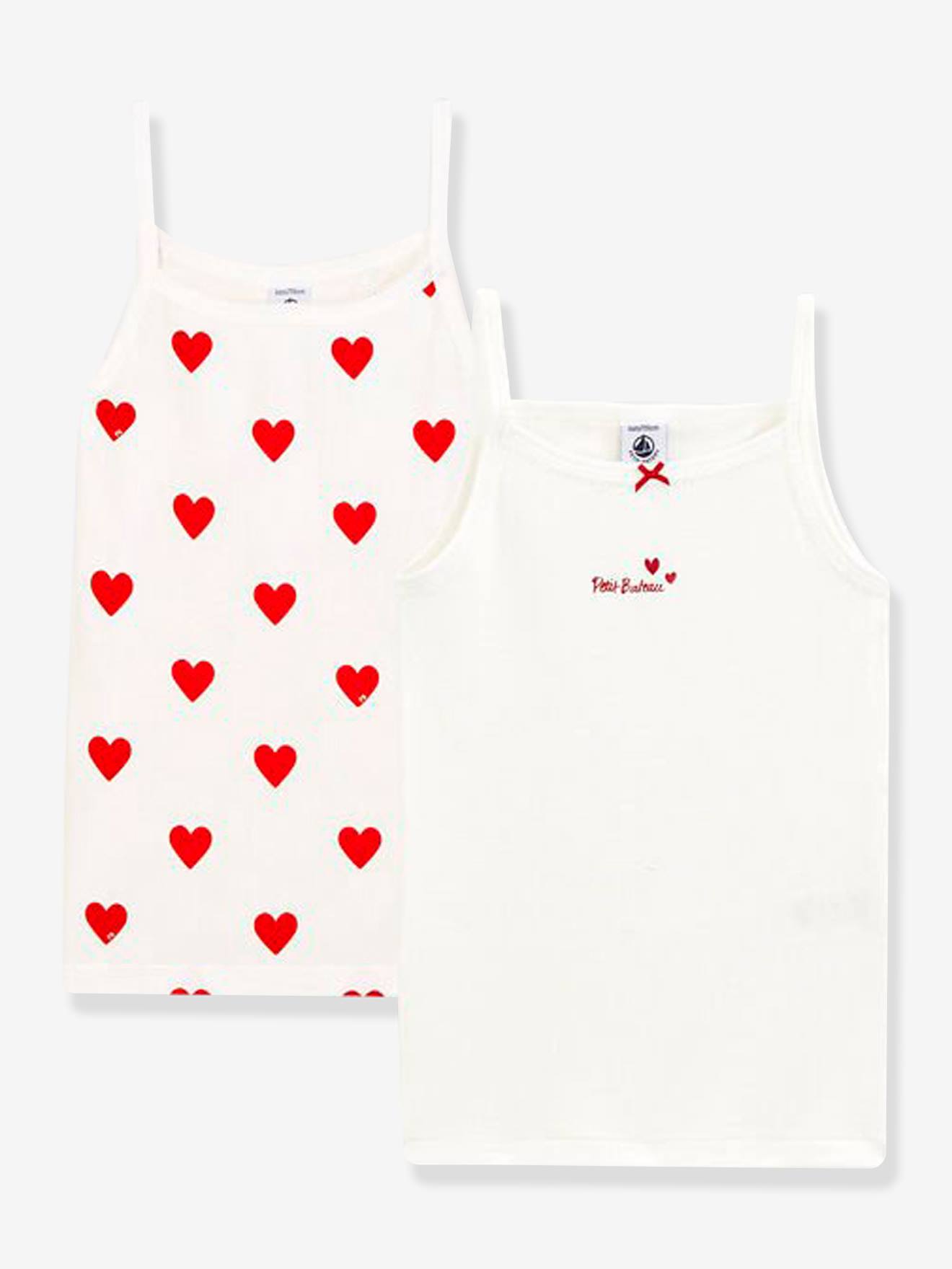 Conjunto de 2 regatas de algodão com estampa de coração para meninas.