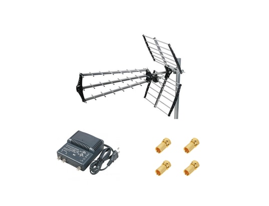 OPTEX - Antenne extérieur Kit antenne tnt trinappe gain 18db + amplificateur tnt 2 sor...