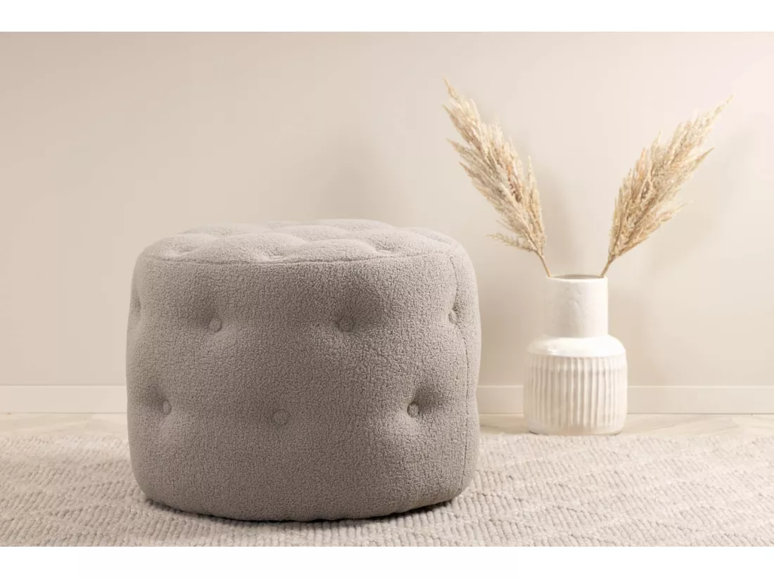 Pouf Capitonné Tissu Bouclette 