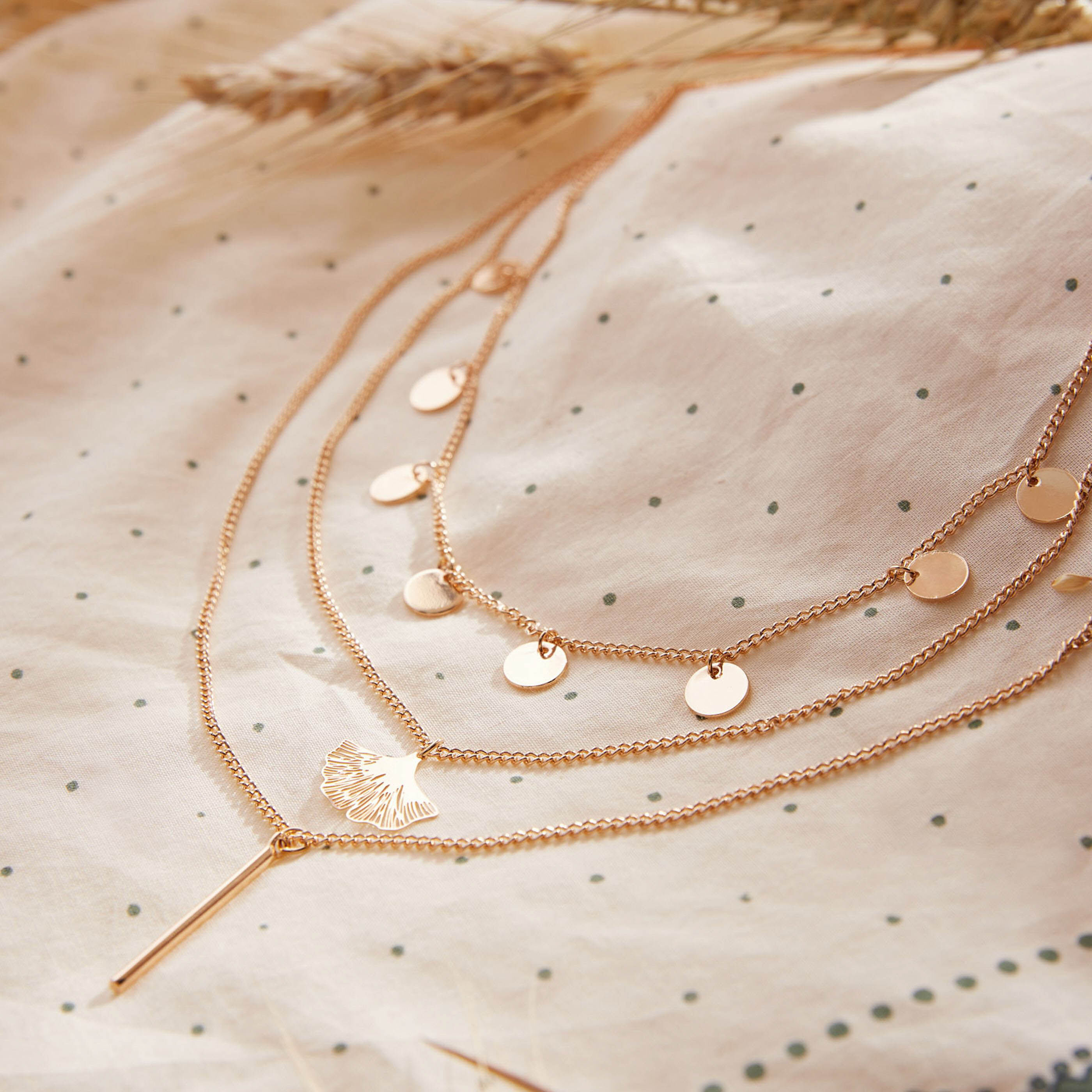 Collier 3 rangs motif Gingko - BIJOUX