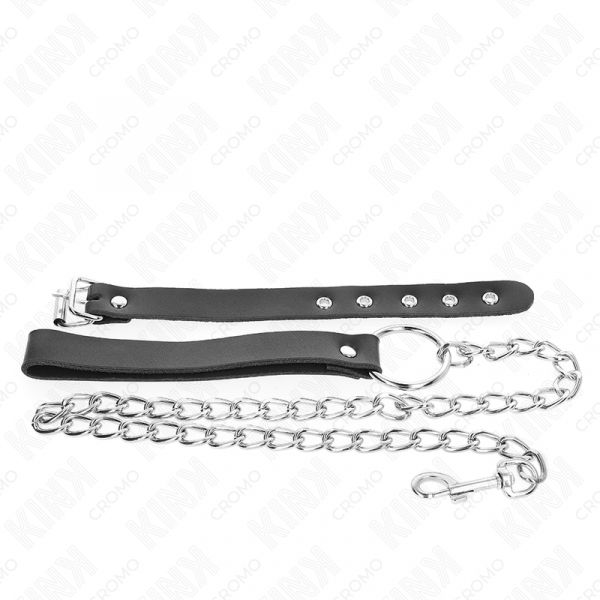 Kink Anel de Couro para Pênis com Corrente 21,5 x 2 cm e Corrente de Metal 60 cm