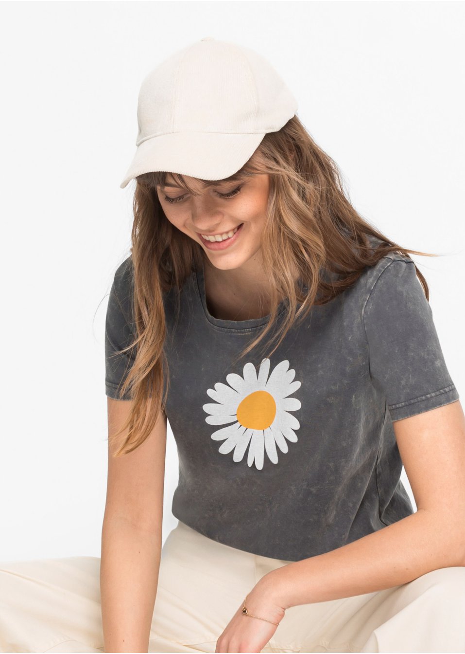 T-shirt imprimé délavé à l'acide