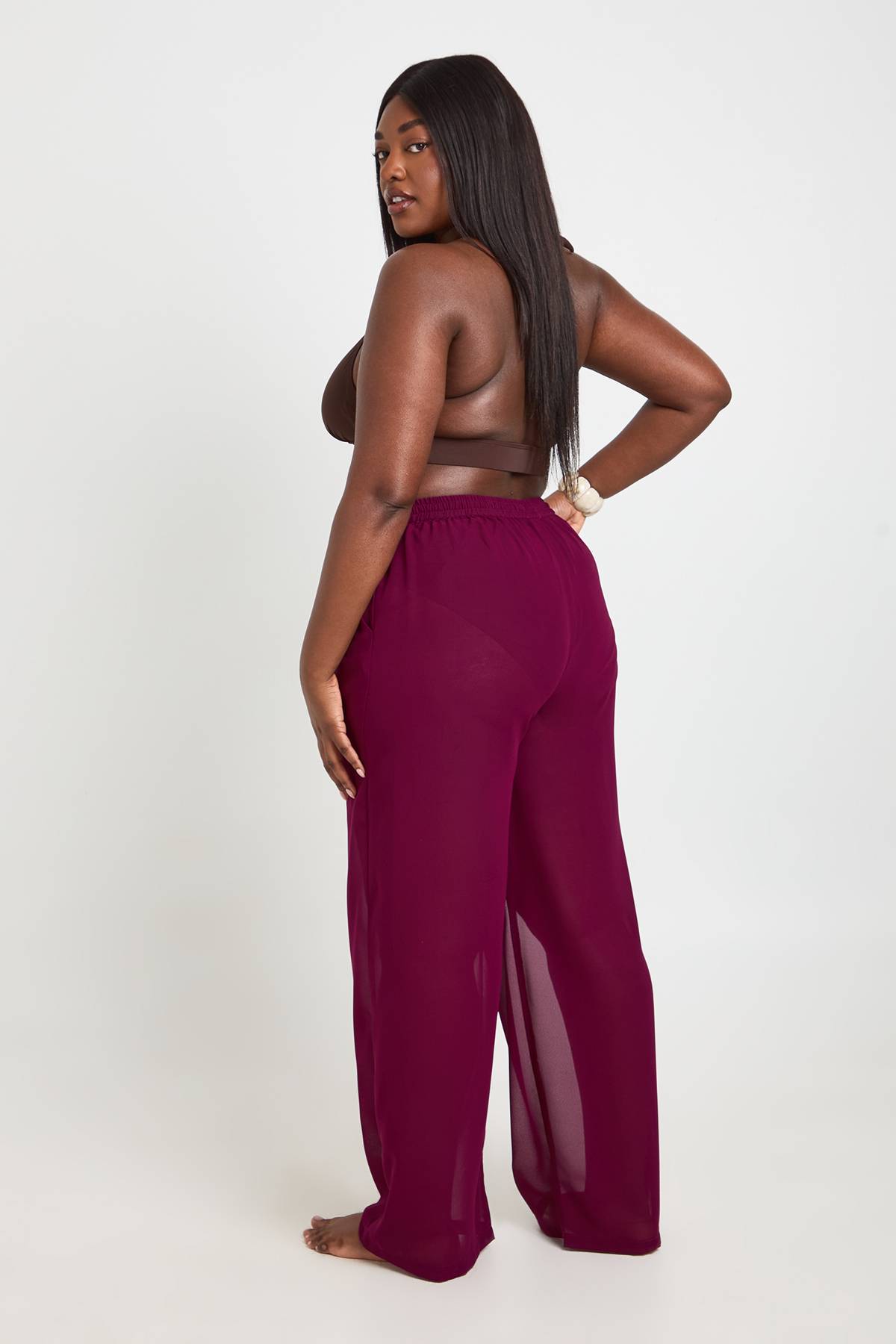 boohoo Pantalon De Plage En Mousseline Grande Taille