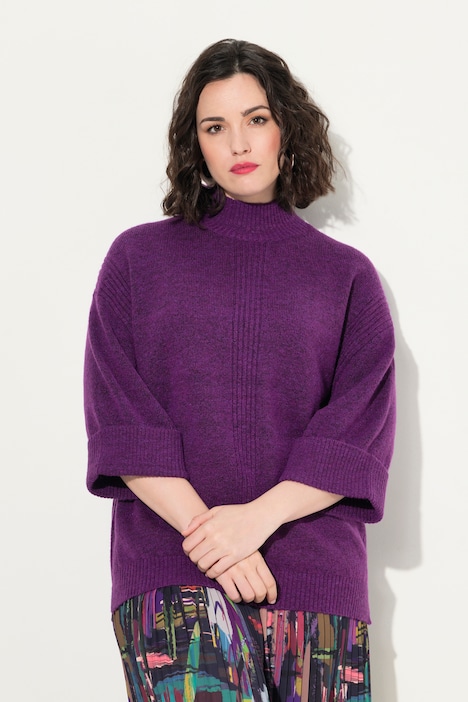 Pullover, Rippeinsätze, Stehkragen, 3/4-Arm
